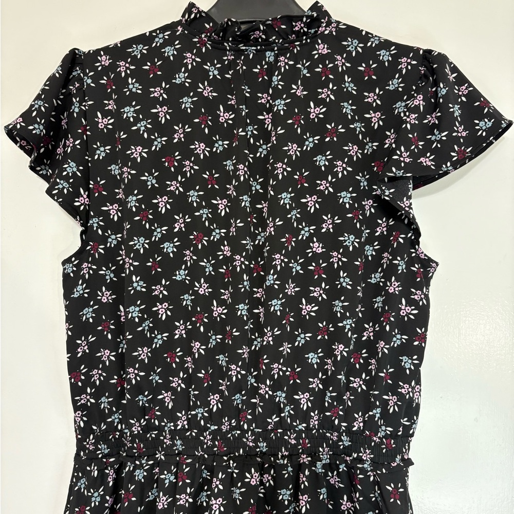 Floral Officecore Ann Taylor Factory Short Cap Sleeve Ruffle Hem Dress Sz M - Picture 10 of 12